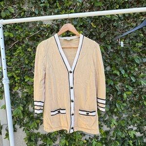 St. John Stylish Women's Cardigan Sweater - Beige with Black Accents